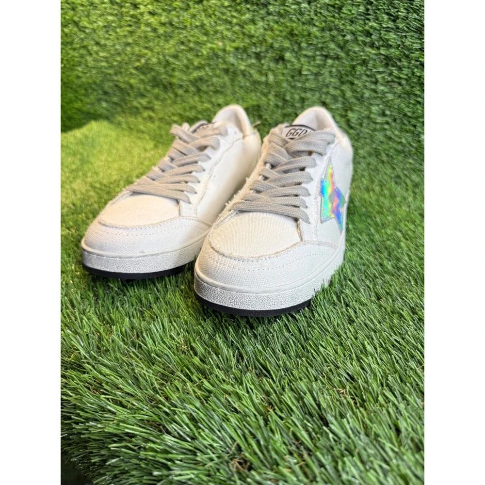 Golden‎ Goose BallStar White Canvas Sneakers Iridescent Holographic GGDB 6.5y